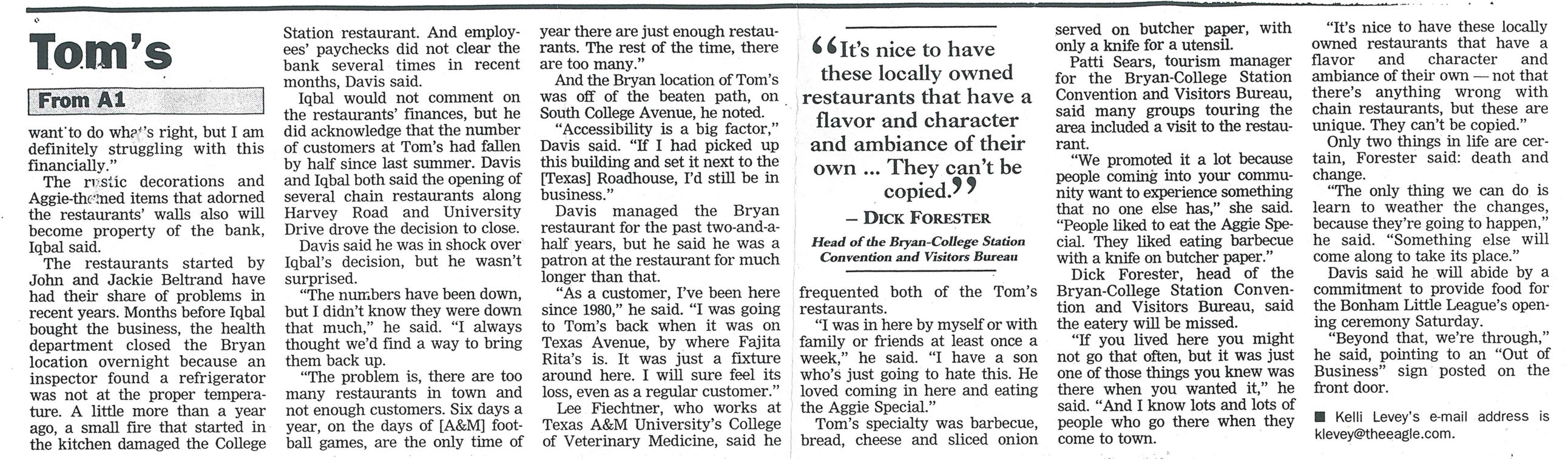 The Eagle Archives: Tom's Barbecue